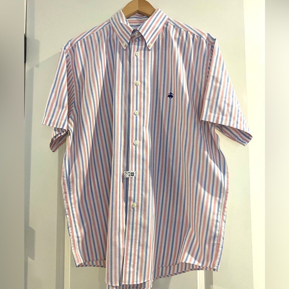 BROOKS BROTHERS Pinstripes Original Polo Short Sleeve Shirt, size L